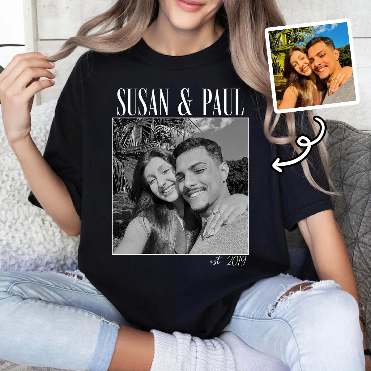 Custom Couple Photo Engagement - Personalized Shirt, - Vintage Couple Picture Shirt, Wedding Anniversary Gift, Couple Gift