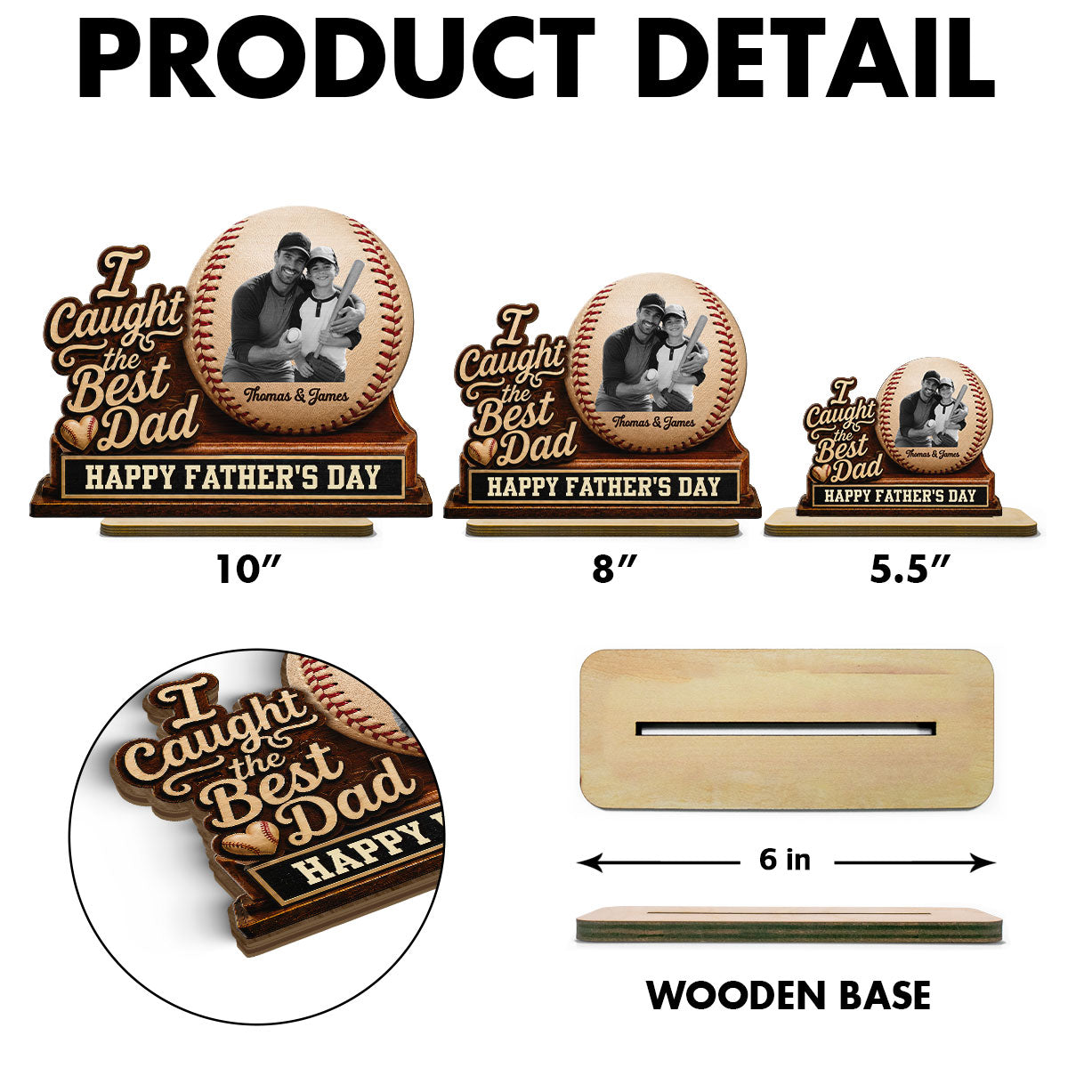 We Caught The Best Dad Custom Photo 2D Flat Printed - Personalized 2-Layered Wooden Plaque - Happy  For Baseball Dad