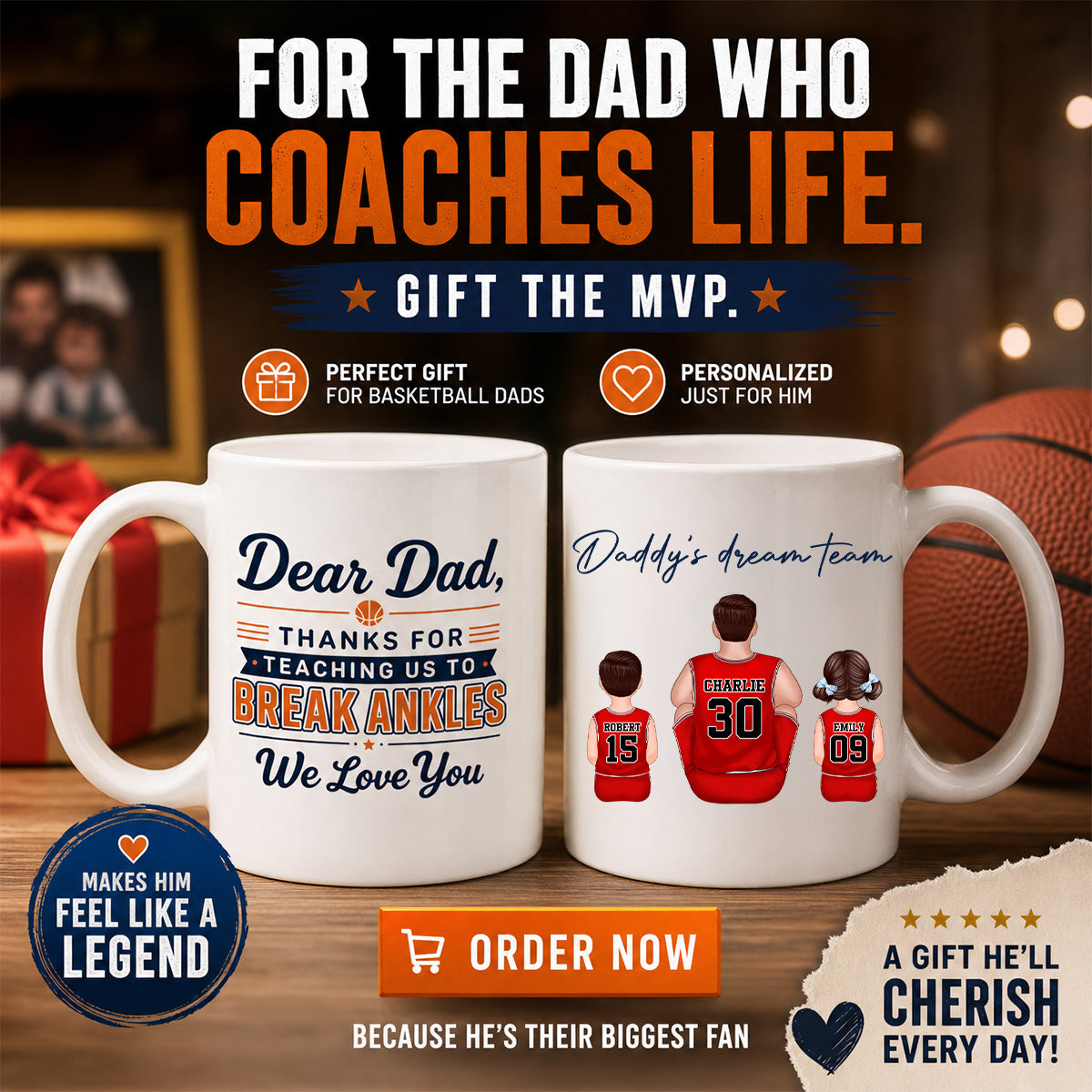Thank You For Teaching Us To Break Ankles Basketball Dad & Kids - Personalized Mug - Father's Day Gift For Dad, Husband