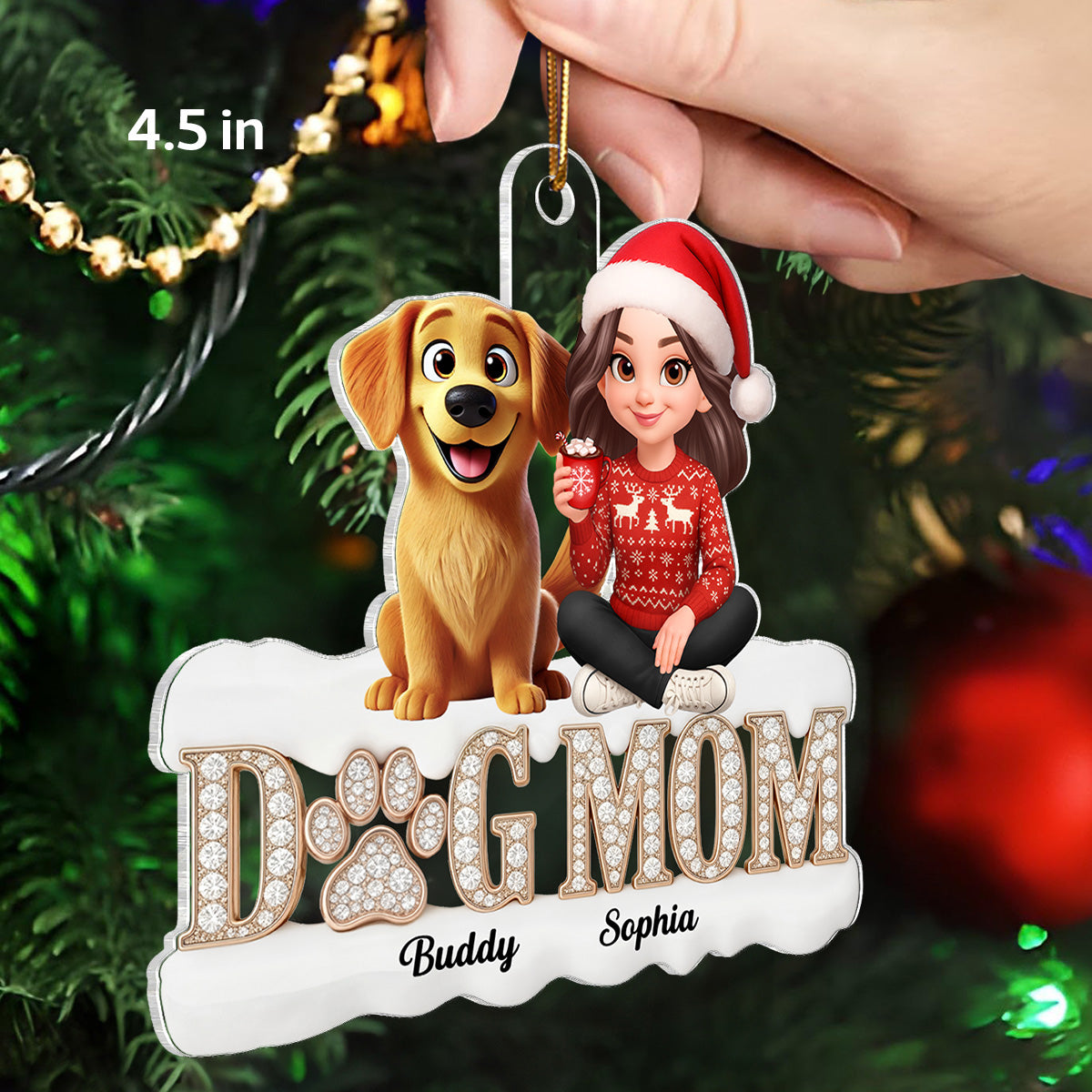 3D Crystal Shining Effect Christmas Dog Mom - Personalized Acrylic Ornament - Gift For Dog Lovers