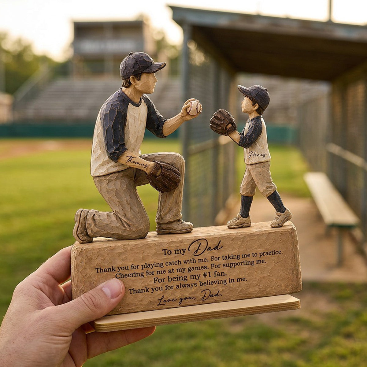 To My Baseball Dad Thanks for Playing Catch with Me - Personalized 2-Layered Wooden Plaque -  Gift for Dad from Son
