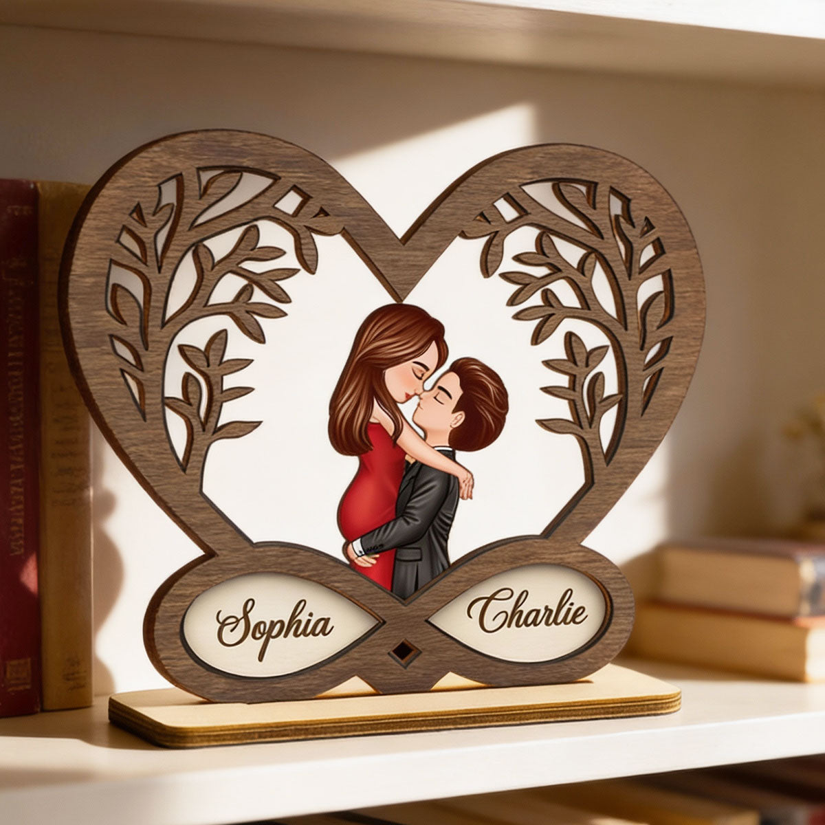 Infinity Heart Love Sign Romantic Couple - Personalized Standing Wooden Plaque - Gift for Couple