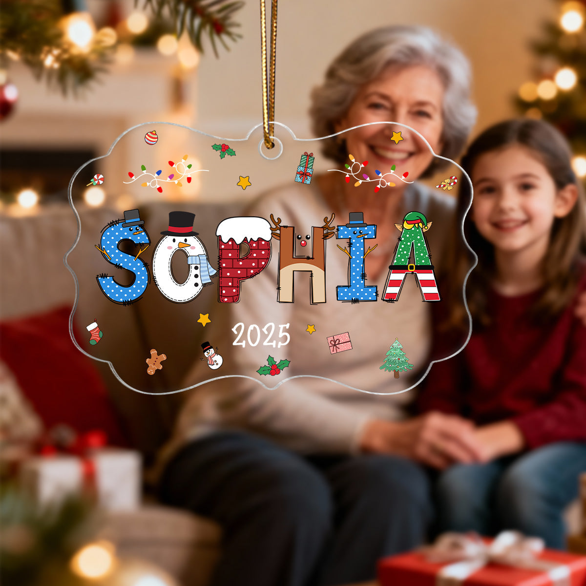 Christmas Theme Kid Name Christmas - Personalized Acrylic Ornament - Gift For Grandchildren, Boy, Girl