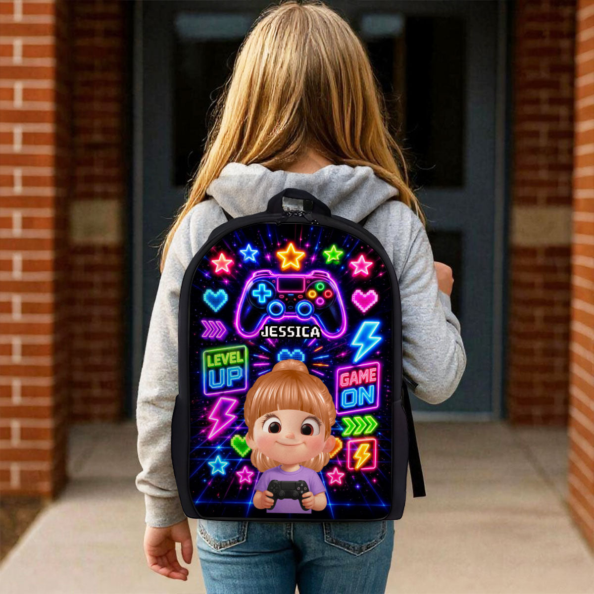 Neon Gamer Design for Boys Girls - Personalized Backpack - Back to School Backpack for Kids, Boys, Girls