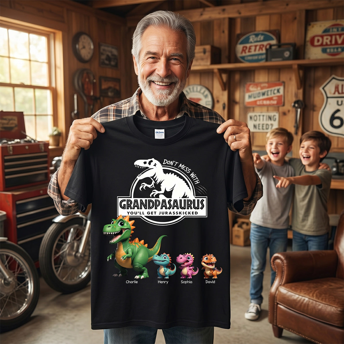 Don't Mess With Grandpasaurus Dinosaurs - Personalized Shirt - Father's Day Gift For Grandpa, Dad, Husband