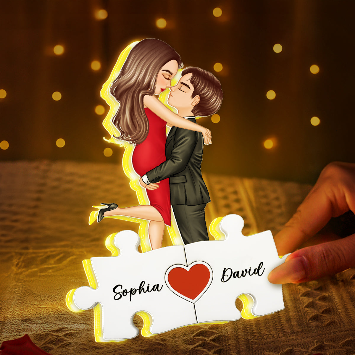 Puzzle Name Couple - Personalized Light Box - Gift for Couple, for Her, for Him