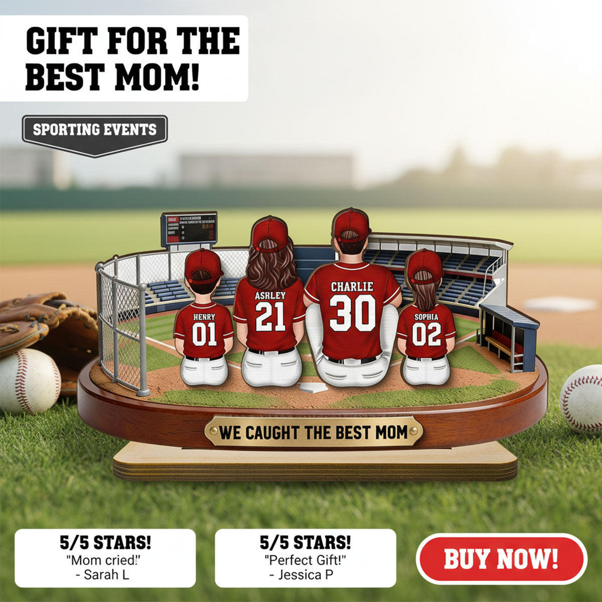 Baseball Family Daddy's Mommy's Dream Team - Personalized 2-Layered Wooden Plaque -  Gift For Baseball Dad, Mom