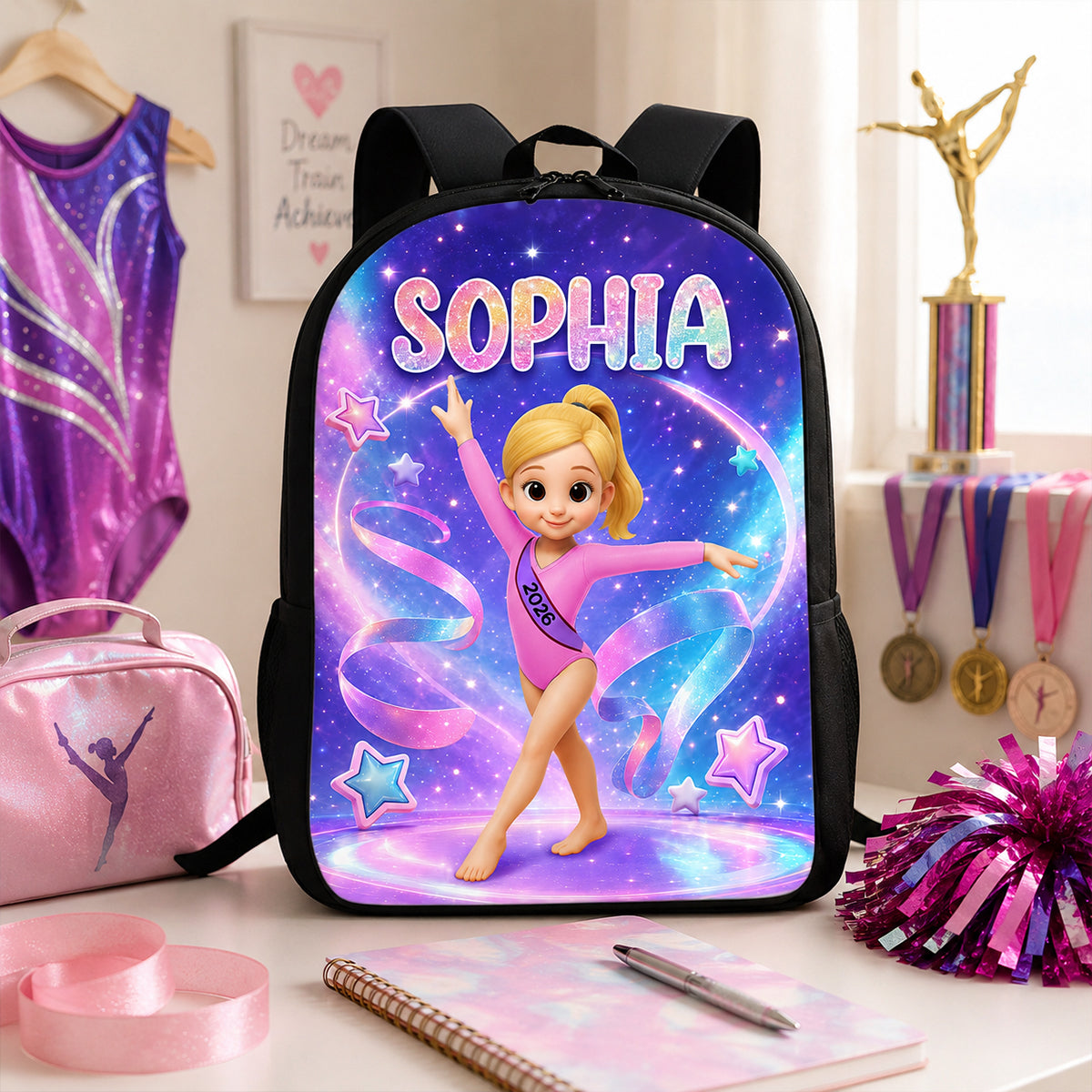 Gymnastic Trendy Design Backpack for Girls - Personalized Backpack - Back to School Gift for Daughter, Granddaughter