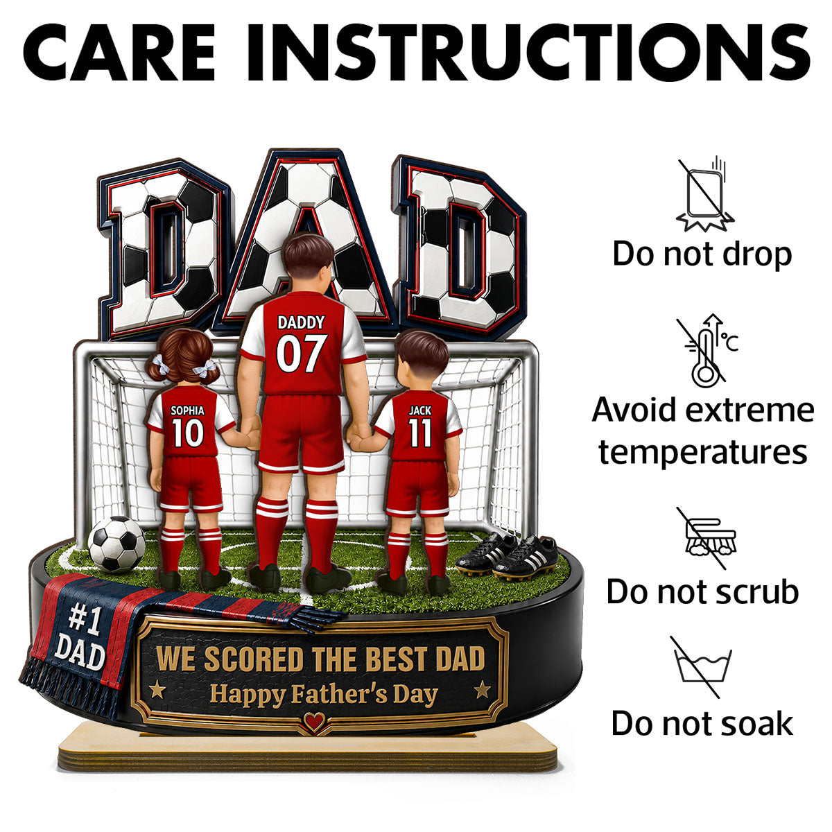 #1 Soccer Dad & Kids Together - Personalized 2-Layered Wooden Plaque - Heartfelt Gift For Dad, Husband