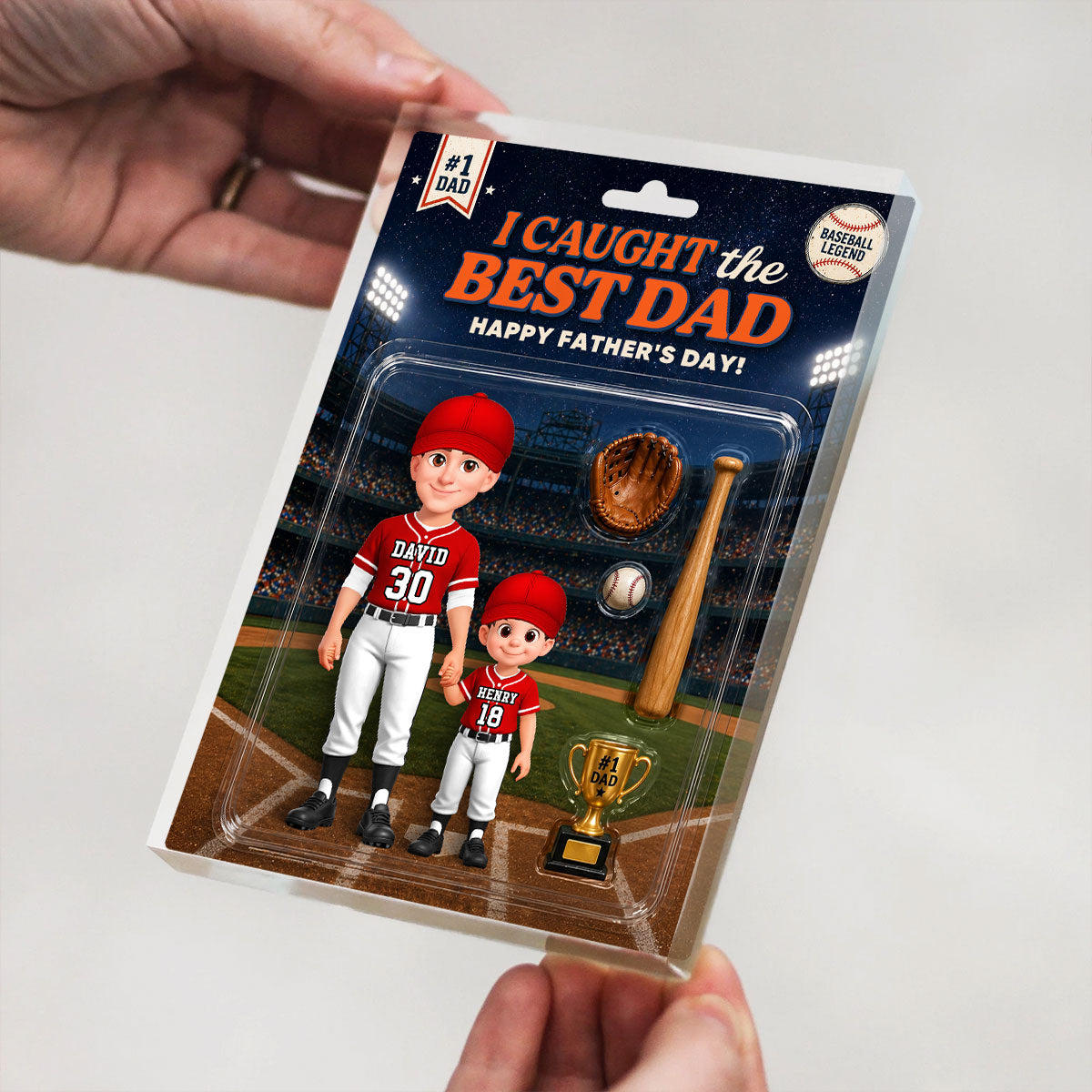 Retro Friday Night Light Baseball We Caught The Best Dad - Personalized Acrylic Block Plaque -  Gift For Baseball Dad