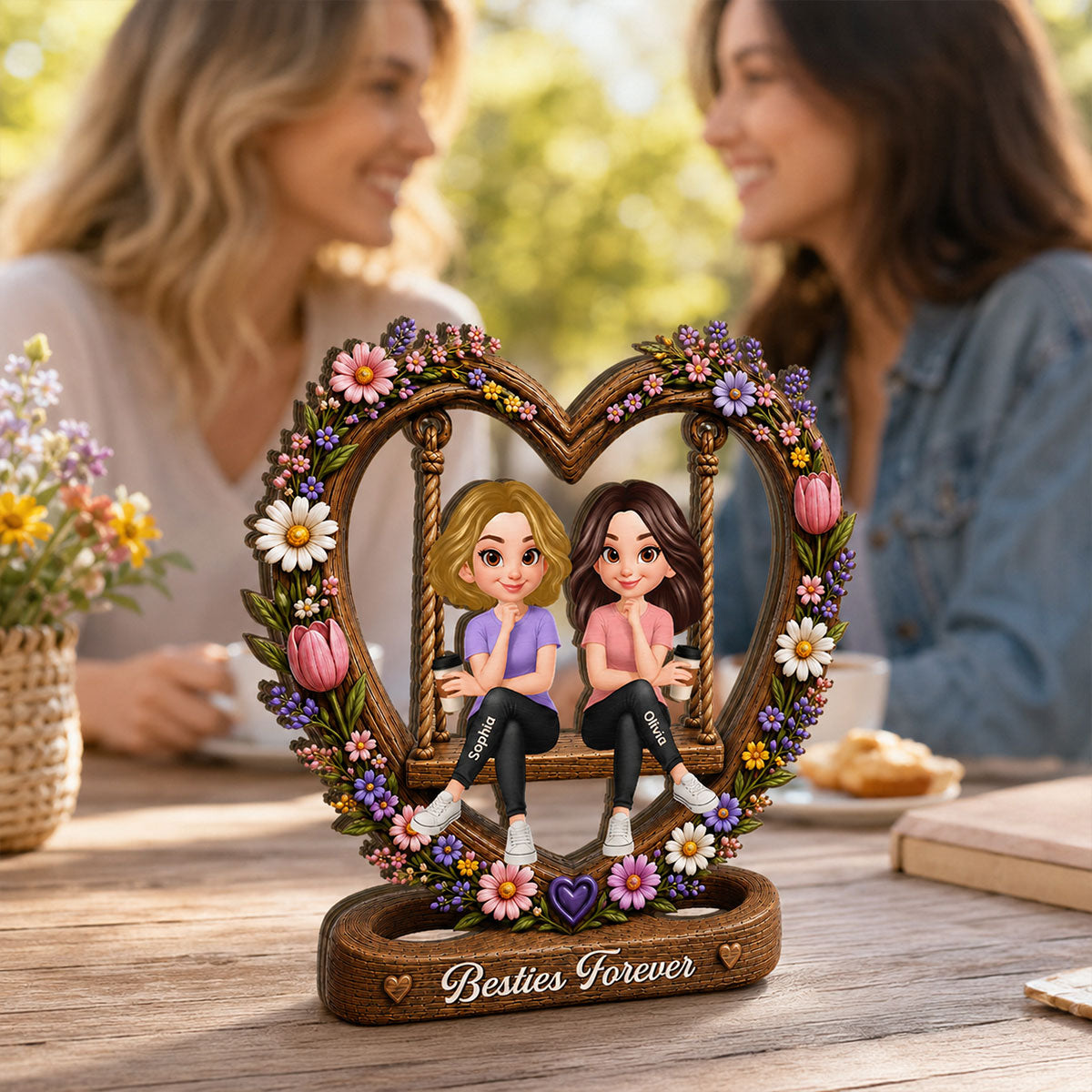 Besties Sister Floral Swing 2D Flat - Personalized Wooden Plaque