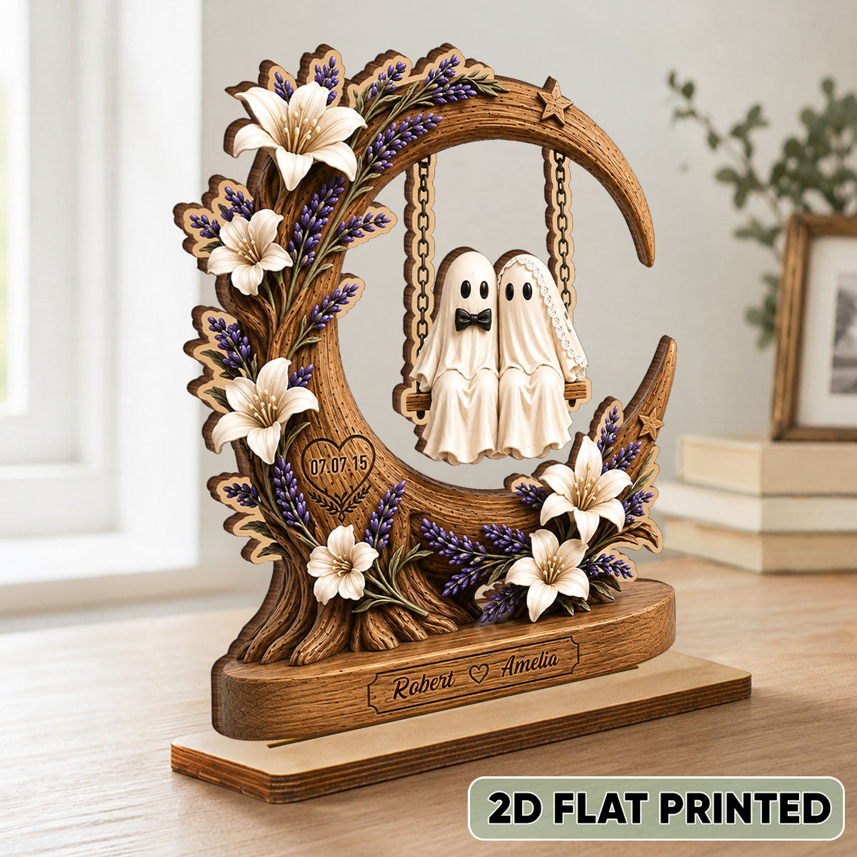 Spooky Bride Groom Couple - Personalized 2-Layered Wooden Plaque - Anniversary, Halloween Gift For Couple