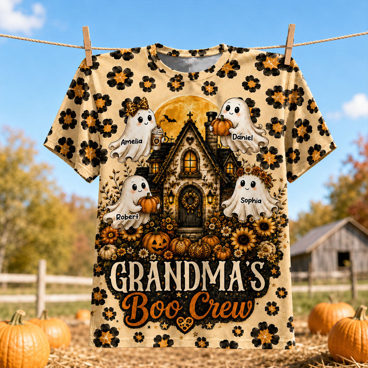 Leopard Style Grandma's Boo Crew - Personalized Shirt - Halloween Fall Season Gift For Grandma, Mom