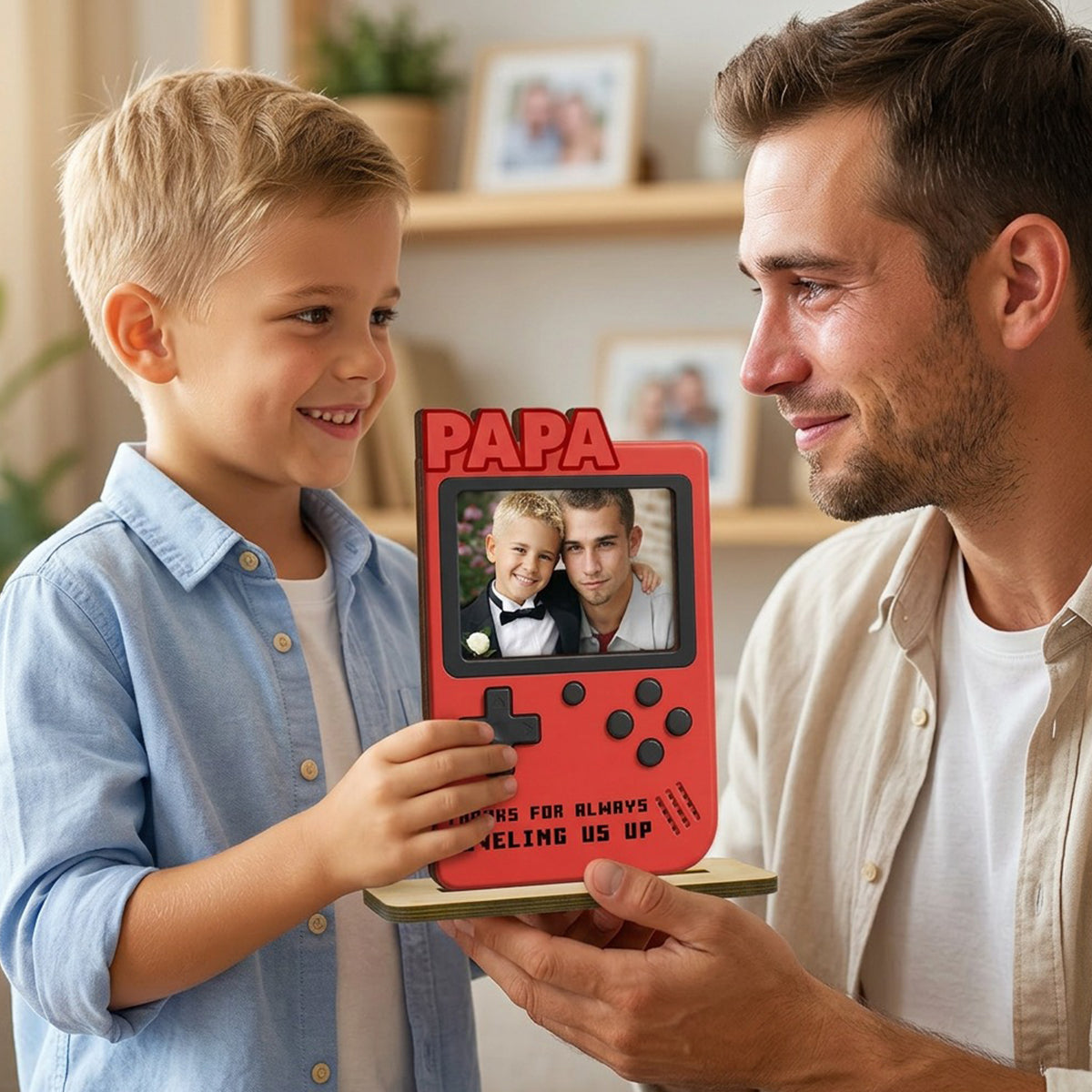 Thanks For Always Leveling Us Up Gamer Dad - Personalized 2-Layered Wooden Plaque - Heartfelt Gift For Dad, Husband