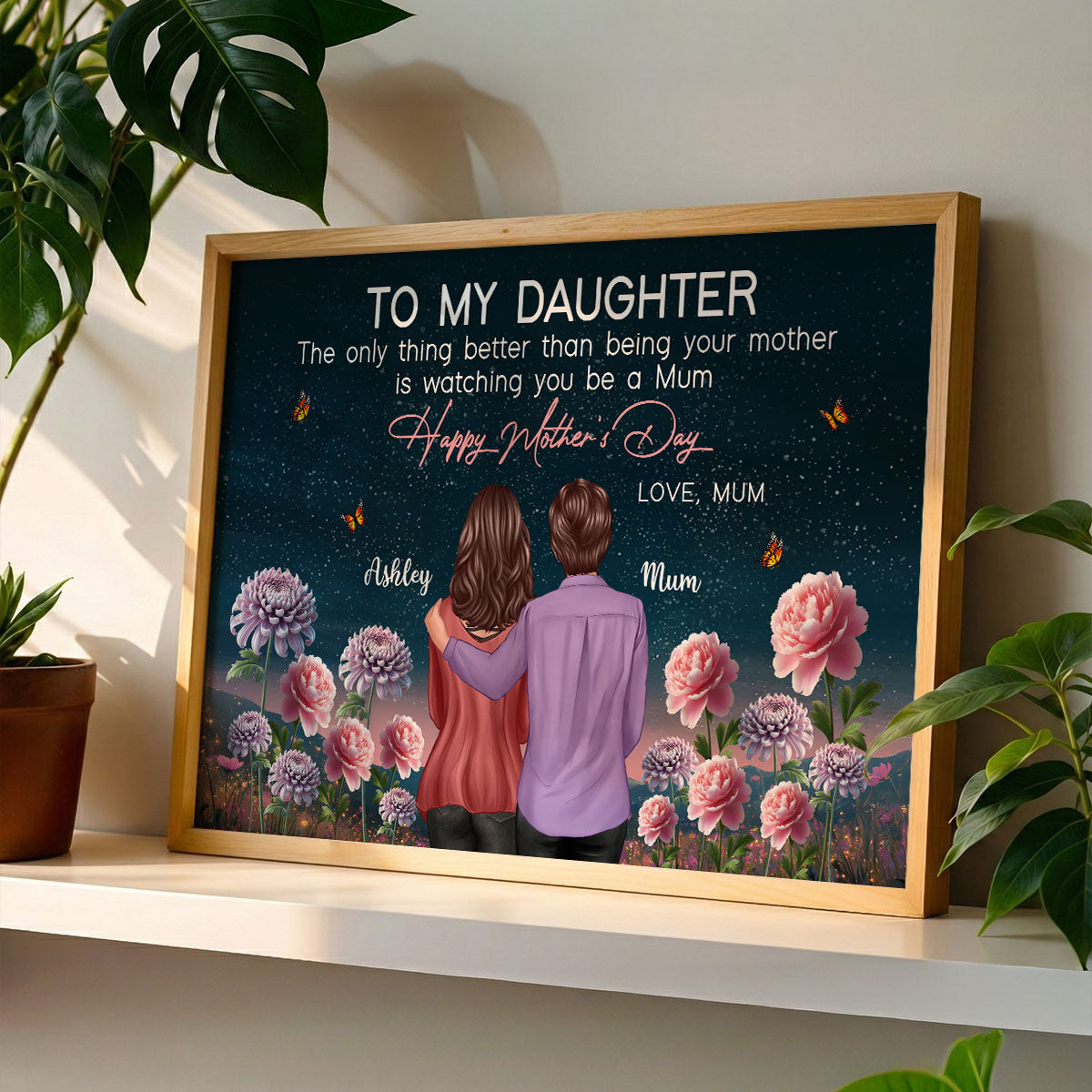 To My Daughter From Mum Birth Month Flower Beautiful Hill At Night - Personalised Poster - Mother's Day Gift