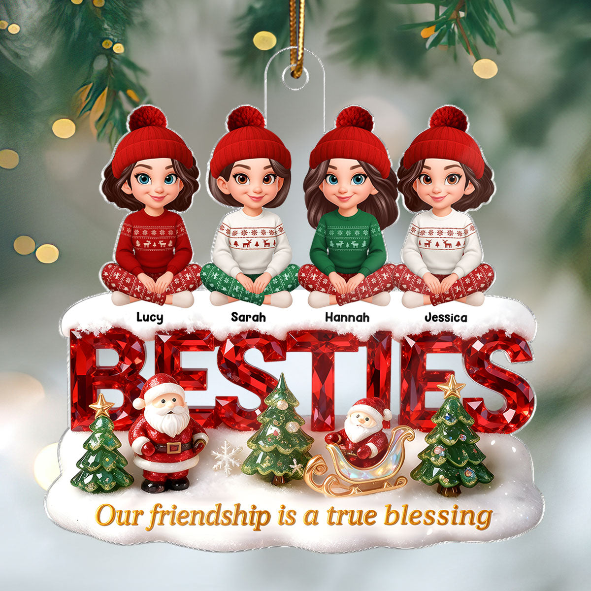 3D Crystal Effect Besties Our Friendship Is A True Blessing Christmas - Personalized Acrylic Ornament - Gift For Best Friends