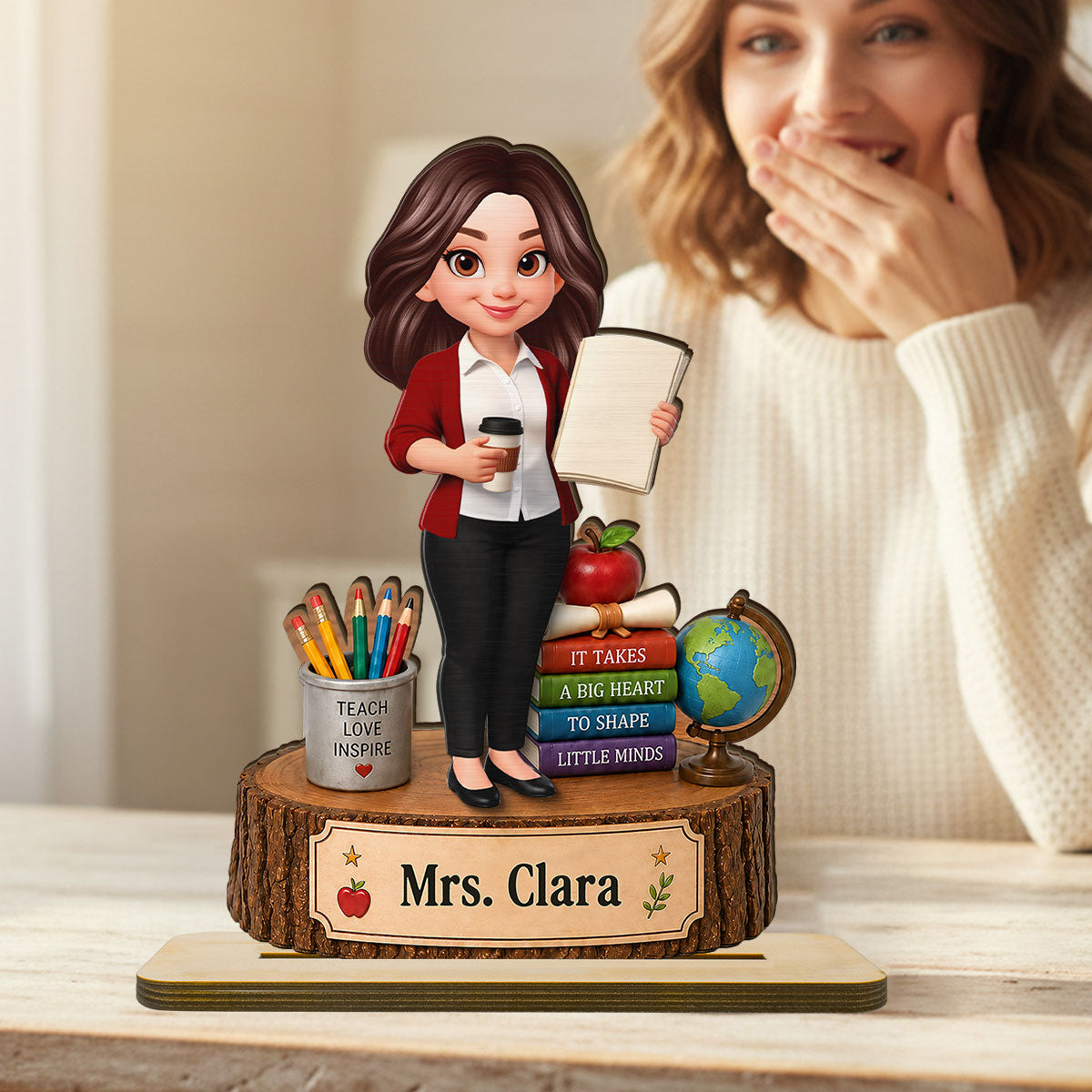 Teacher Things It Takes A Big Heart To Shape Little Minds - Personalized 2-Layered Wooden Plaque - Back To School Gift For Teacher, Classroom Decor