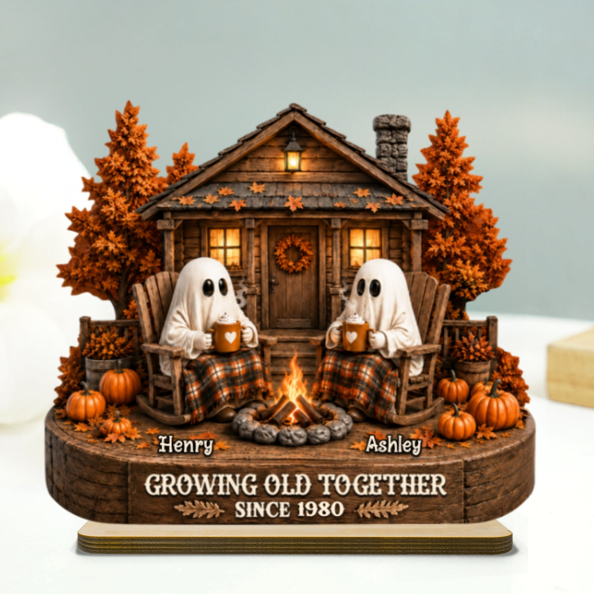 Cute Boo Couple Fall Season Halloween - Personalized 2-Layered Wooden Plaque - Gift For Couple, Him, Her