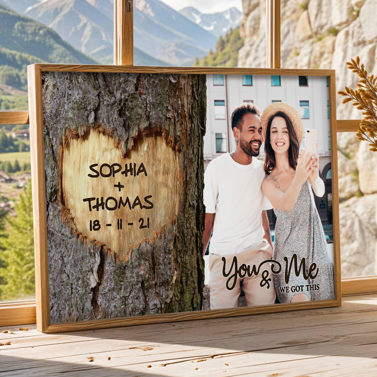 You & Me We Got This Couple Custom Photo Heart Carved Tree - Personalized Poster - Anniversary Gift, Valentine's Gift For Him, For Her