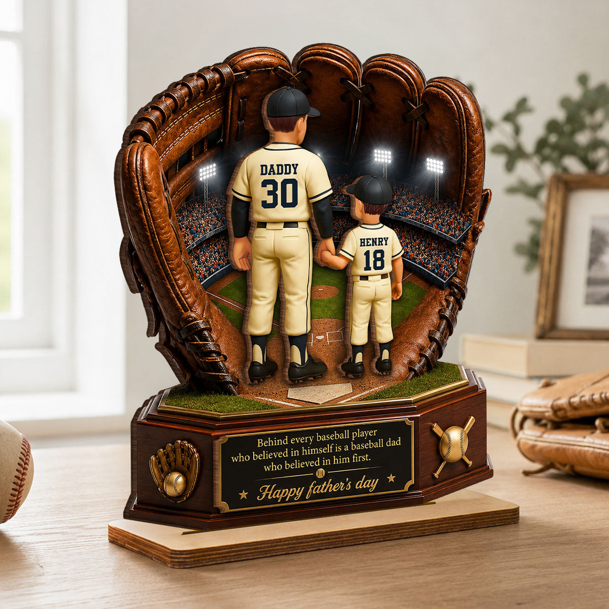 Behind Every Baseball Softball Player is a Dad - Personalized 2-Layered Wooden Plaque -  Gift for Dad, Husband