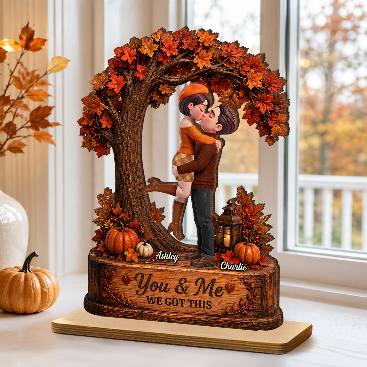 Couple Under Tree We Got This - Personalized 2-Layered Wooden Plaque - Fall Season Decor Gift, Gift For Couple