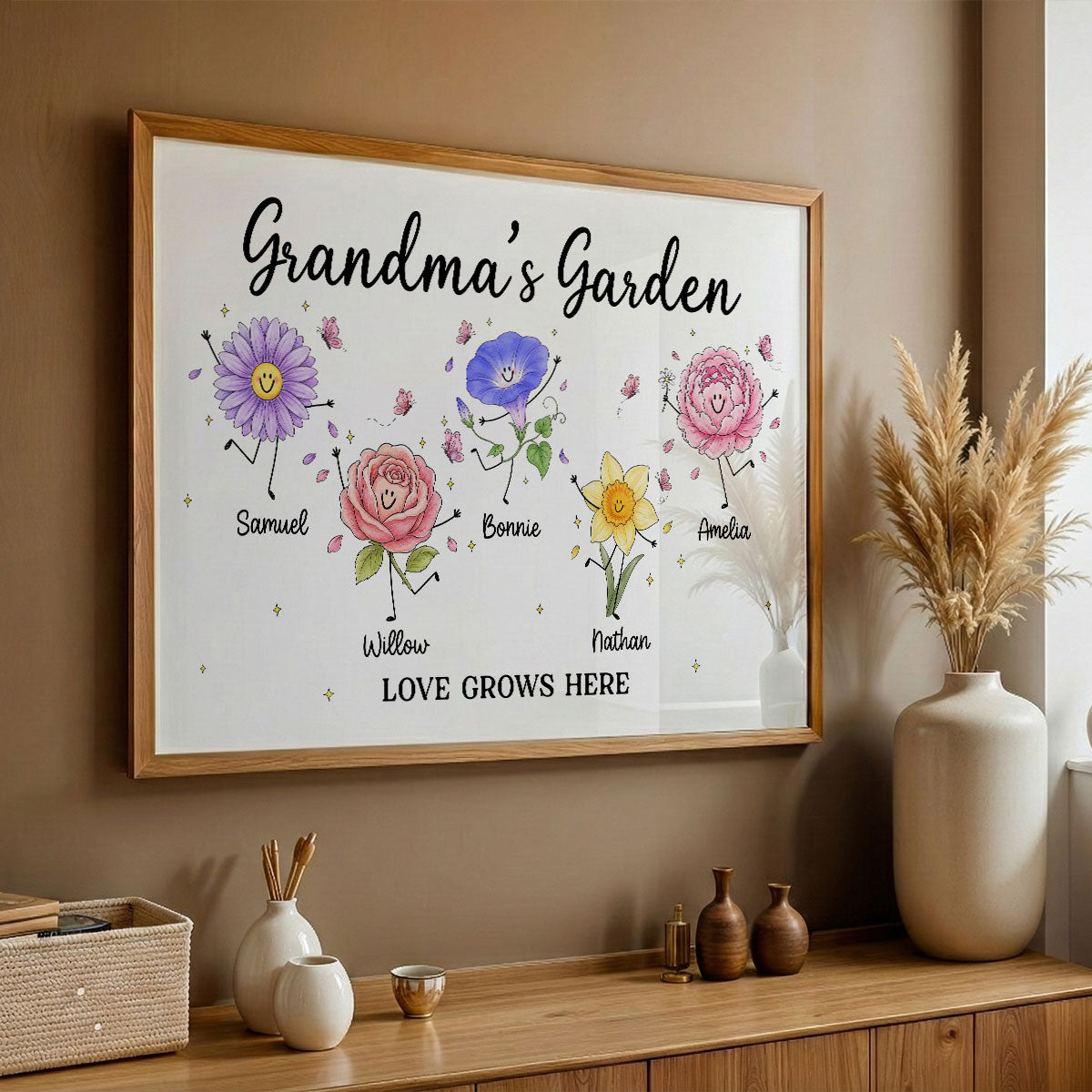 Grandma's Garden Cute Doodle Birth Month Flowers - Personalized Poster - Home Decor Gift, Birthday Gift For Grandma