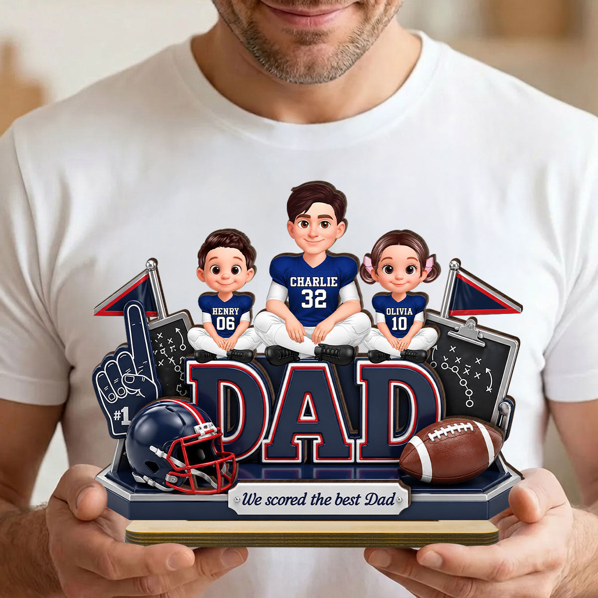 American Football We Scored The Best Dad - Personalized 2-Layered Wooden Plaque - Heartfelt Gift For Football Dad, Gift For Husband