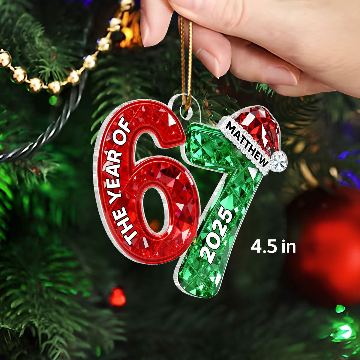 3D Effect Flat 67 Six Seven 2025 Slang Christmas - Personalized Acrylic Ornament - Funny Christmas Gift For Teen, Grandkid, Gen Alpha