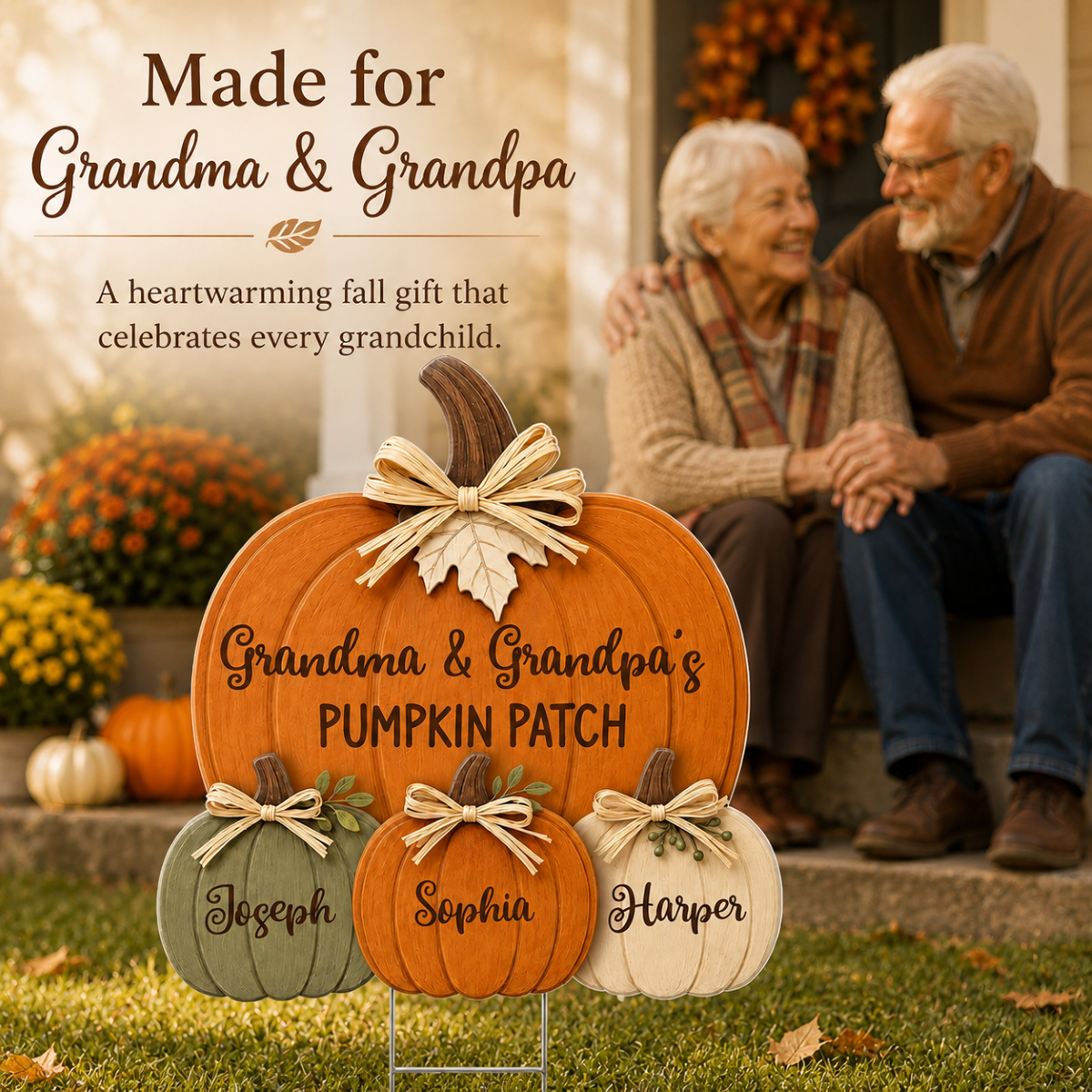 Cozy Rustic Fall Vibe Grandpa Grandma's Pumpkin Patch - Personalized Yard Sign - Fall Decor For Grandparents (Up to 20 Grandkids)
