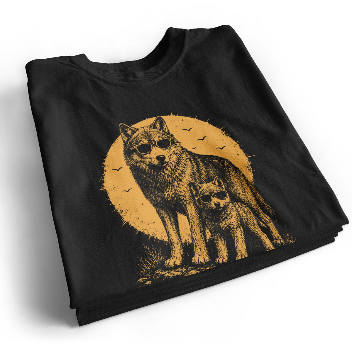 Retro Yellow Vintage Dad Grandpa Papa Wolf Pack - Personalized Shirt - Father's Day Gift For Dad, Husband