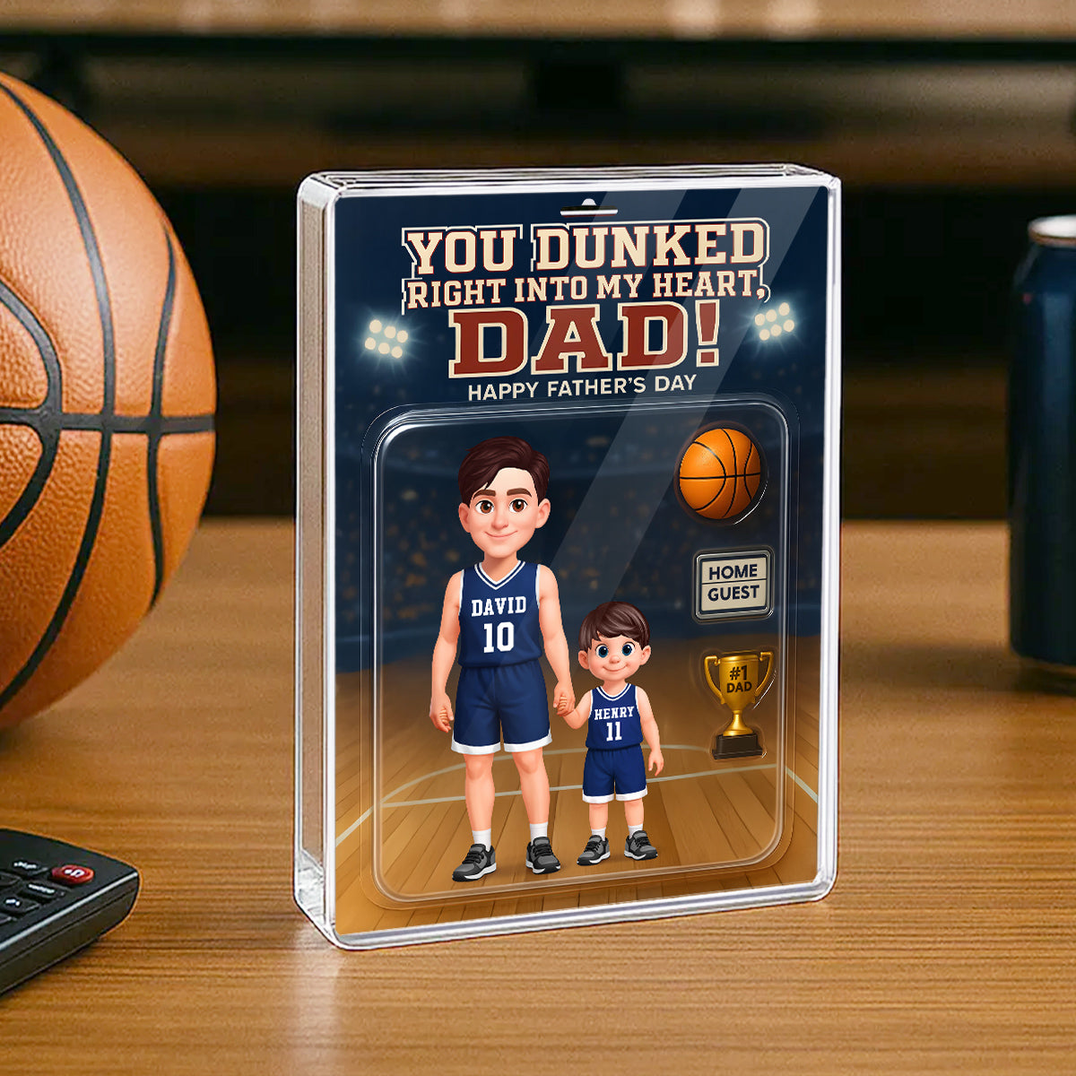 Basketball Dad You Dunked Right Into My Heart - Personalized Acrylic Block Plaque -  Gift For Basketball Dad, Husband