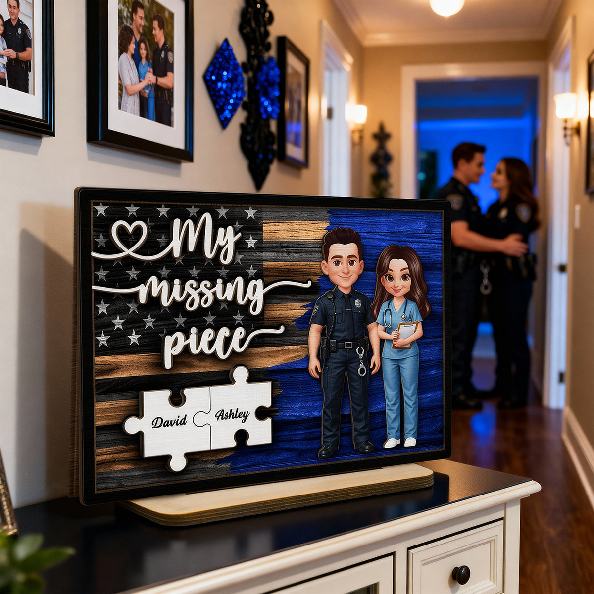 My Missing Piece Couple Occupation Nation Flag - Personalized 2-Layered Wooden Plaque - Heartfelt Gift for Him, for Her