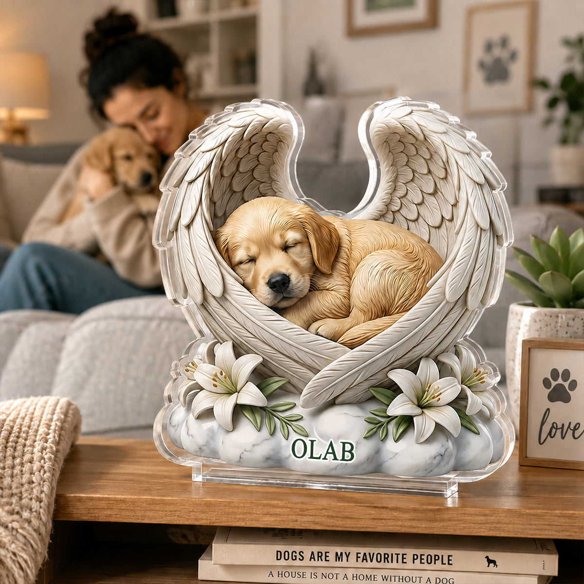 Custom Dog Cat Angel Wings - Personalized Acrylic Block Plaque - Heartfelt Pet Memorial Gift