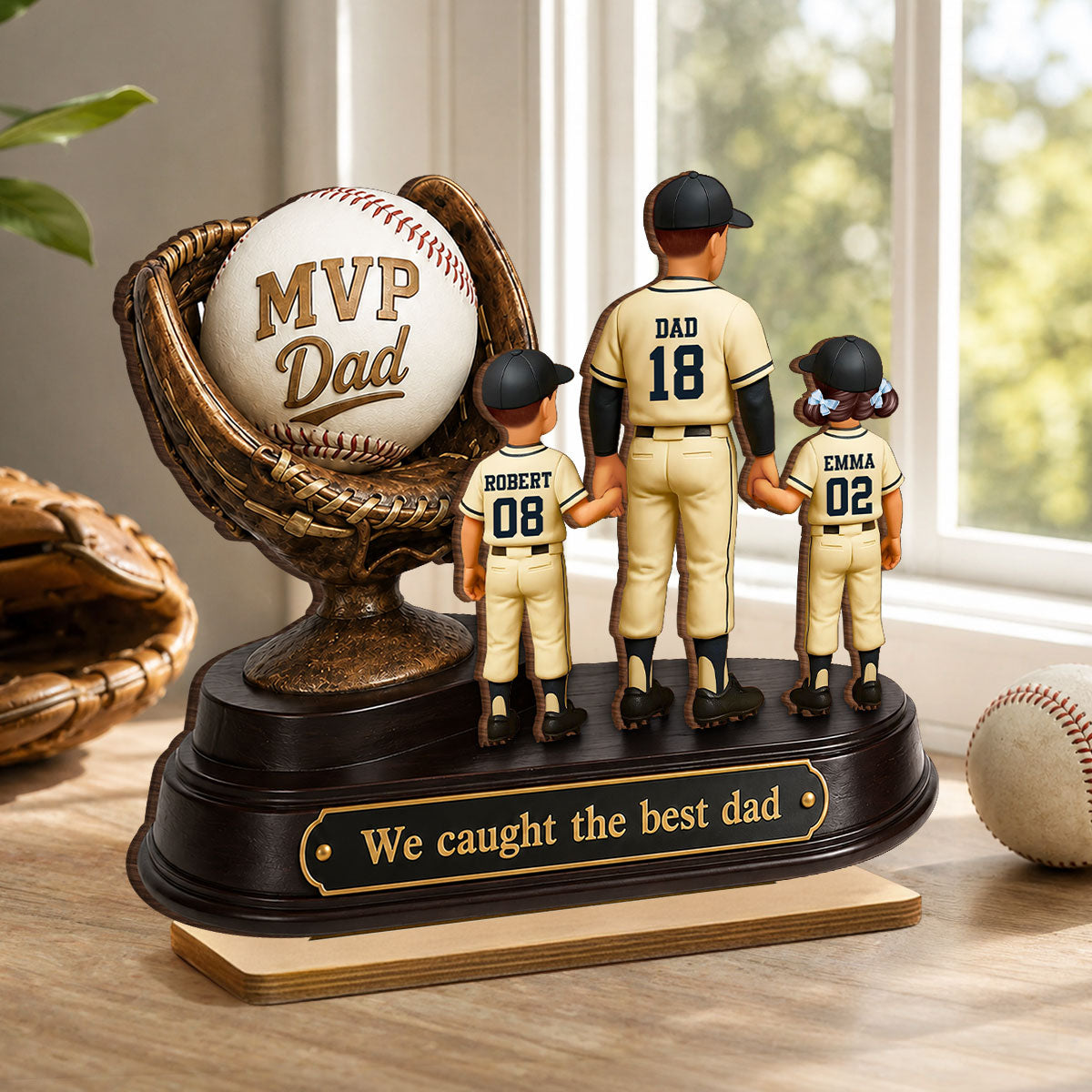 We Caught the Best Dad Baseball Trophy - Personalized 2-Layered Wooden Plaque -  Gift for Dad, Husband