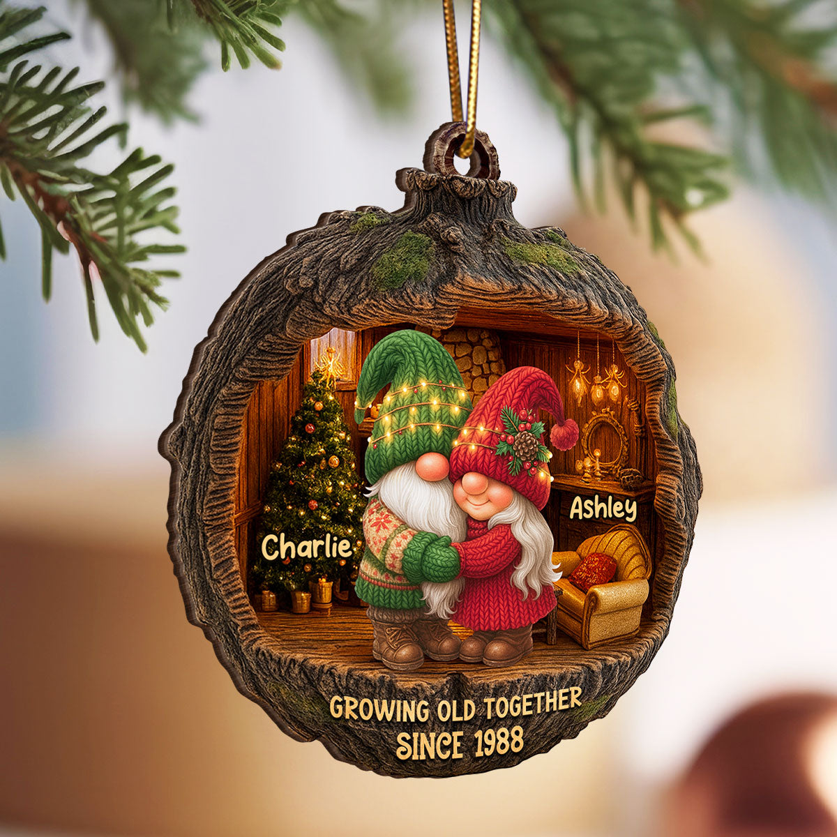 Gnome Couple Cozy Christmas - Personalized Wooden Ornament - Christmas Gift for Couple, for Her, for Him
