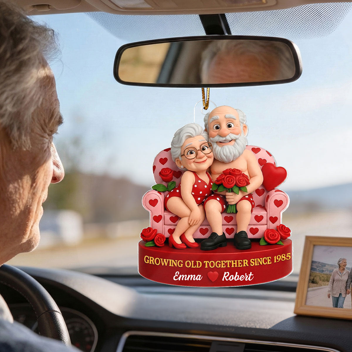Funny Old Couple Growing Old Together - Personalized Acrylic Car Hanger - Valentine's Day Gift for him, for her