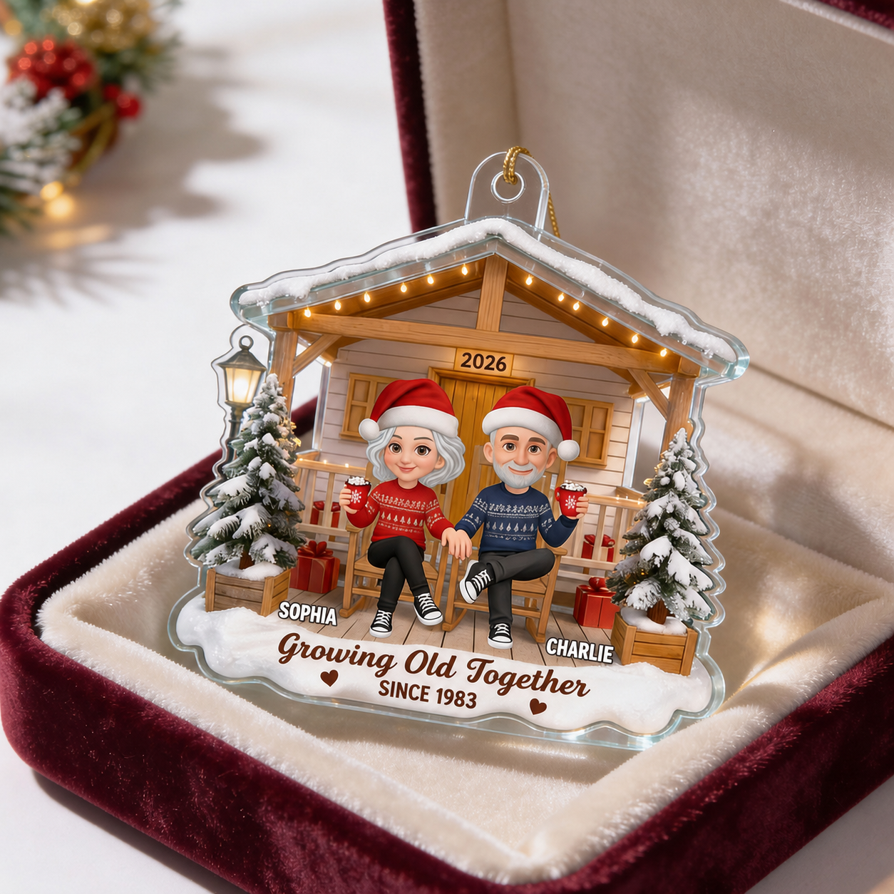 3D Effect Nostalgia Eternal Love Couple On Front Porch - Personalized Acrylic Ornament - Gift For Couple, For Him, For Her, Farmhouse Decor