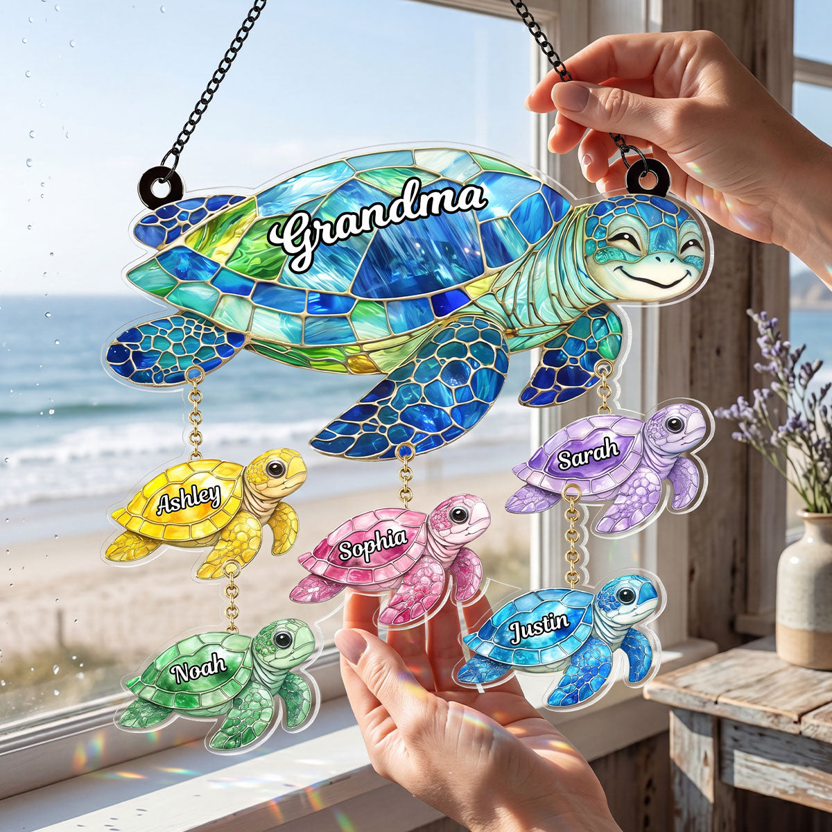 Grandma & Kids Sea Turtle - Personalized Suncatcher - Mother's Day Gift for Grandma, Mom, Wife
