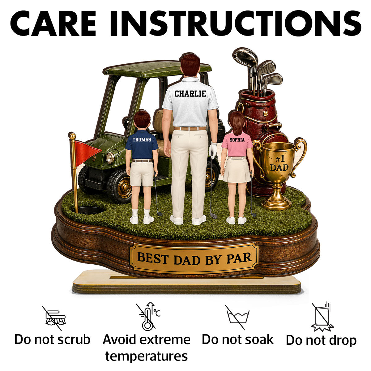 Best Dad By Par Golf Dad & Kids - Personalized 2-Layered Wooden Plaque -  Gift For Dad, Husband