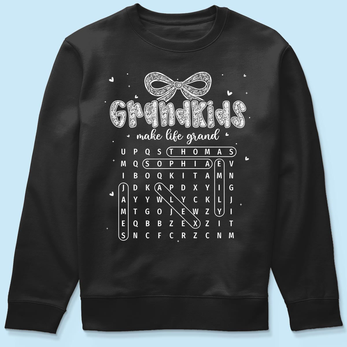 Lace Pattern Grandma Custom Grandkids Names Word Search Puzzle - Personalized Shirt - Gift For Grandma