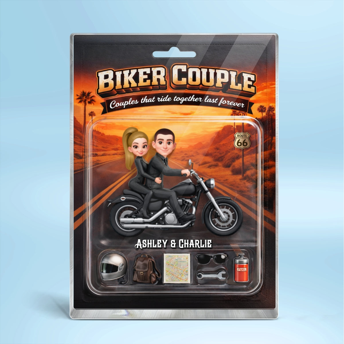 Couples That Ride Together Last Forever Sunset, Custom Action Figure Biker Couple - Personalized Acrylic Block Plaque - Heartfelt Gift for Him, for Her