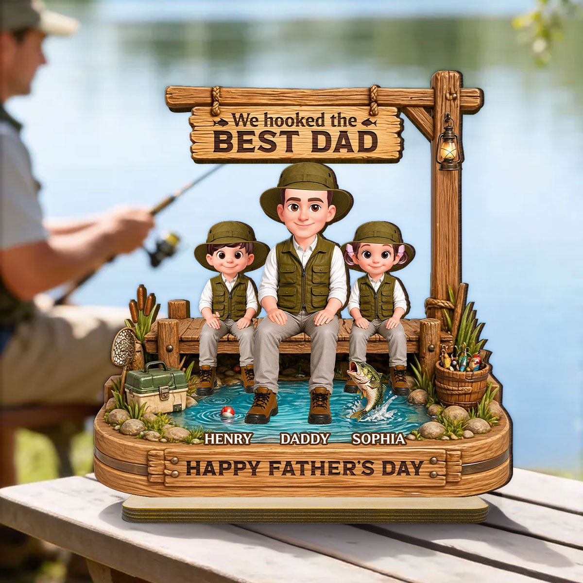 We Hooked The Best Dad Fishing - Personalized 2-Layered Wooden Plaque -  Gift For Fishing Dad, Fishing Lovers