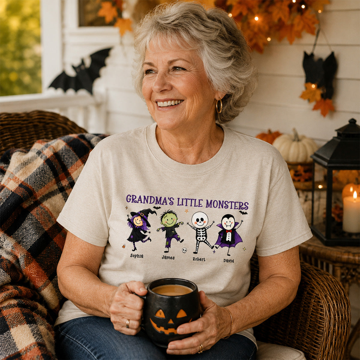 Grandma's Little Monsters Cute Doodle Characters - Personalized Shirt - Halloween Costume For Mom Grandma