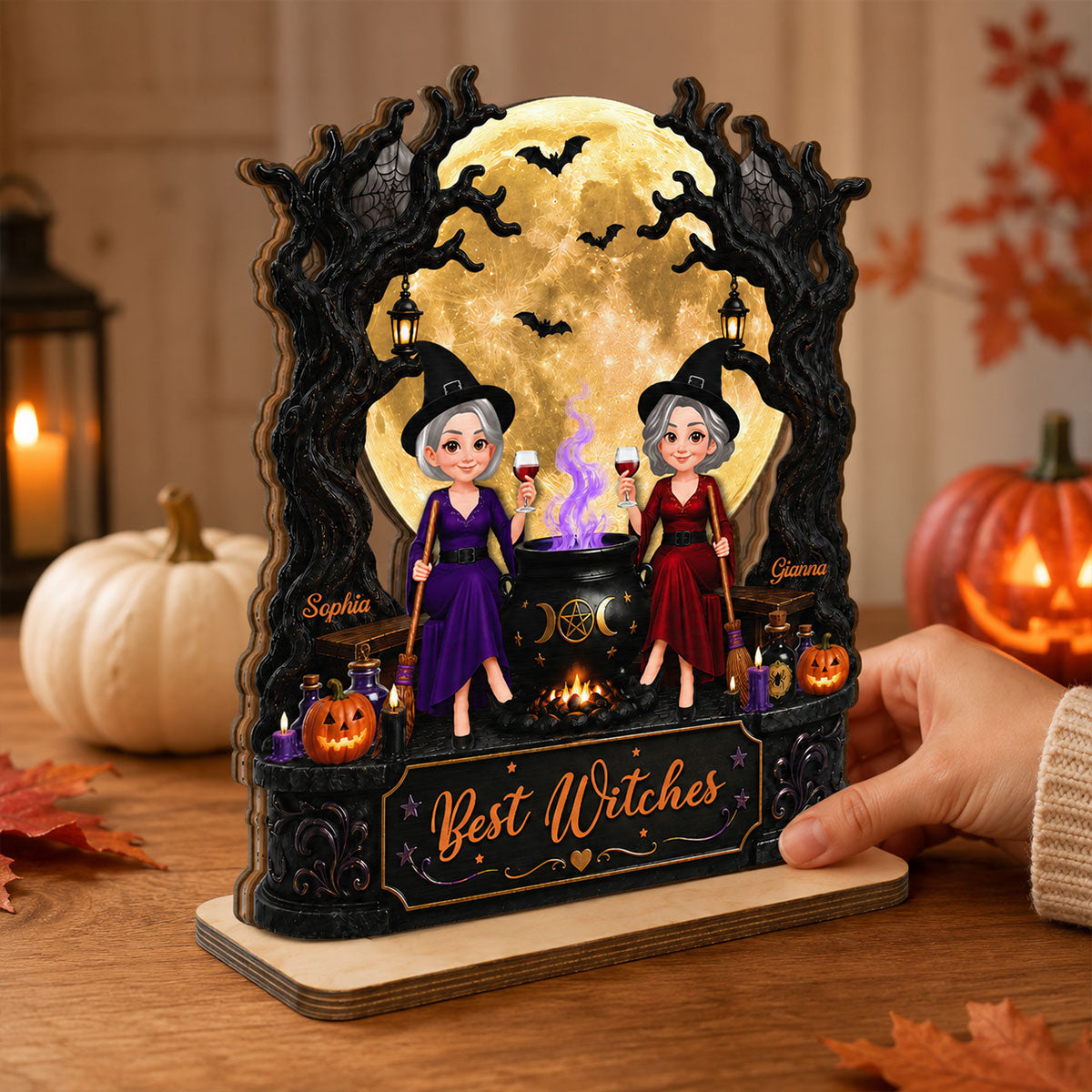 Best Witches In Moonlight 2D Flat - Personalized Wooden Plaque - Halloween Decoration