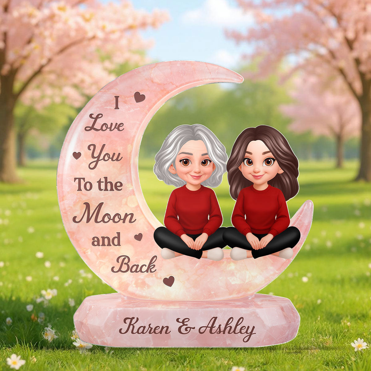 I Love You To The Moon Mom And Daughter - Personalized Acrylic Block Plaque - Heartfelt Gift For Mom, Grandma