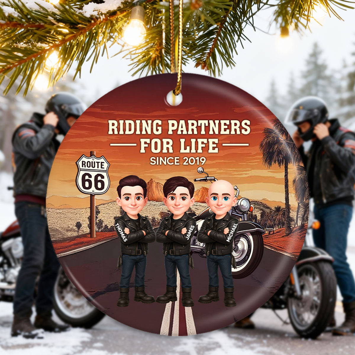 Bikers Riding Partners For Life Christmas - Personalized Ceramic Ornament - Gift For Bikers, Gift For Bikers