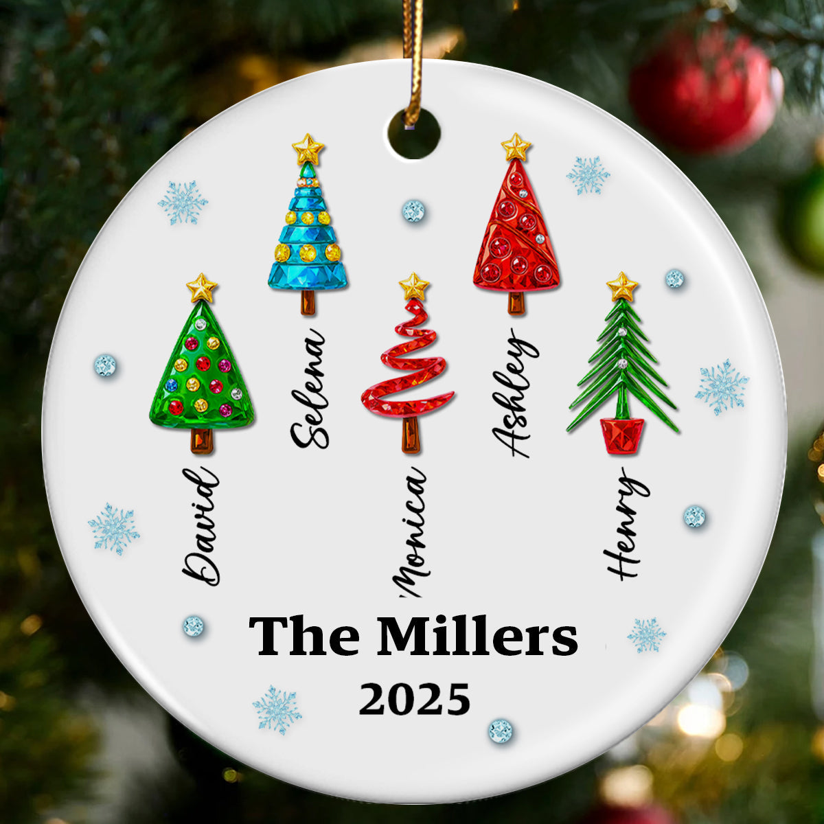 Family Name 3D Crystal Effect Christmas Tree - Personalized Ceramic Ornament - Christmas Gift for Family