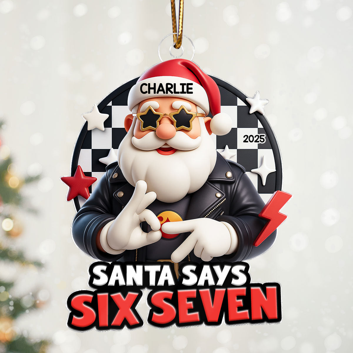 Santa Says Six Seven - Personalized Acrylic Ornament - Teen Slang Funny 67 Tree Decor, Funny Teen Grandkid Gift