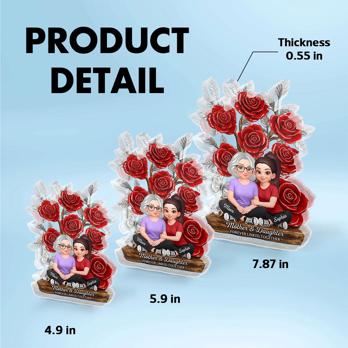 Mom And Daughter Forever Love Rose Tree - Personalized Acrylic Block Plaque - Gift For Mom