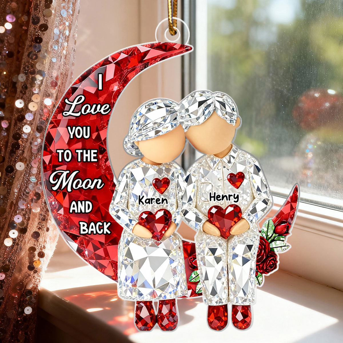 3D Crystal Effect Couple Love to the Moon - Personalized Acrylic Ornament - Christmas Gift for him, Gift for her